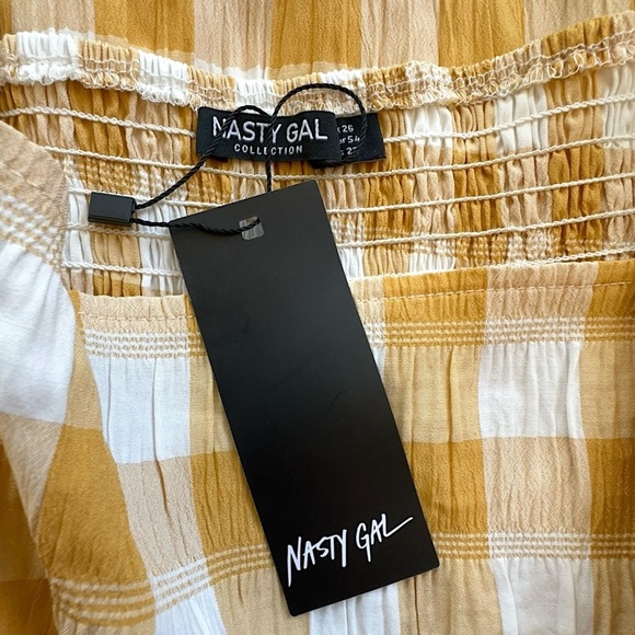 NWT | NASTY GAL PLUS SIZE SMOCKED GINGHAM MIDI DRESS LEMON YELLOW | SIZE 22 - Picture 12 of 12